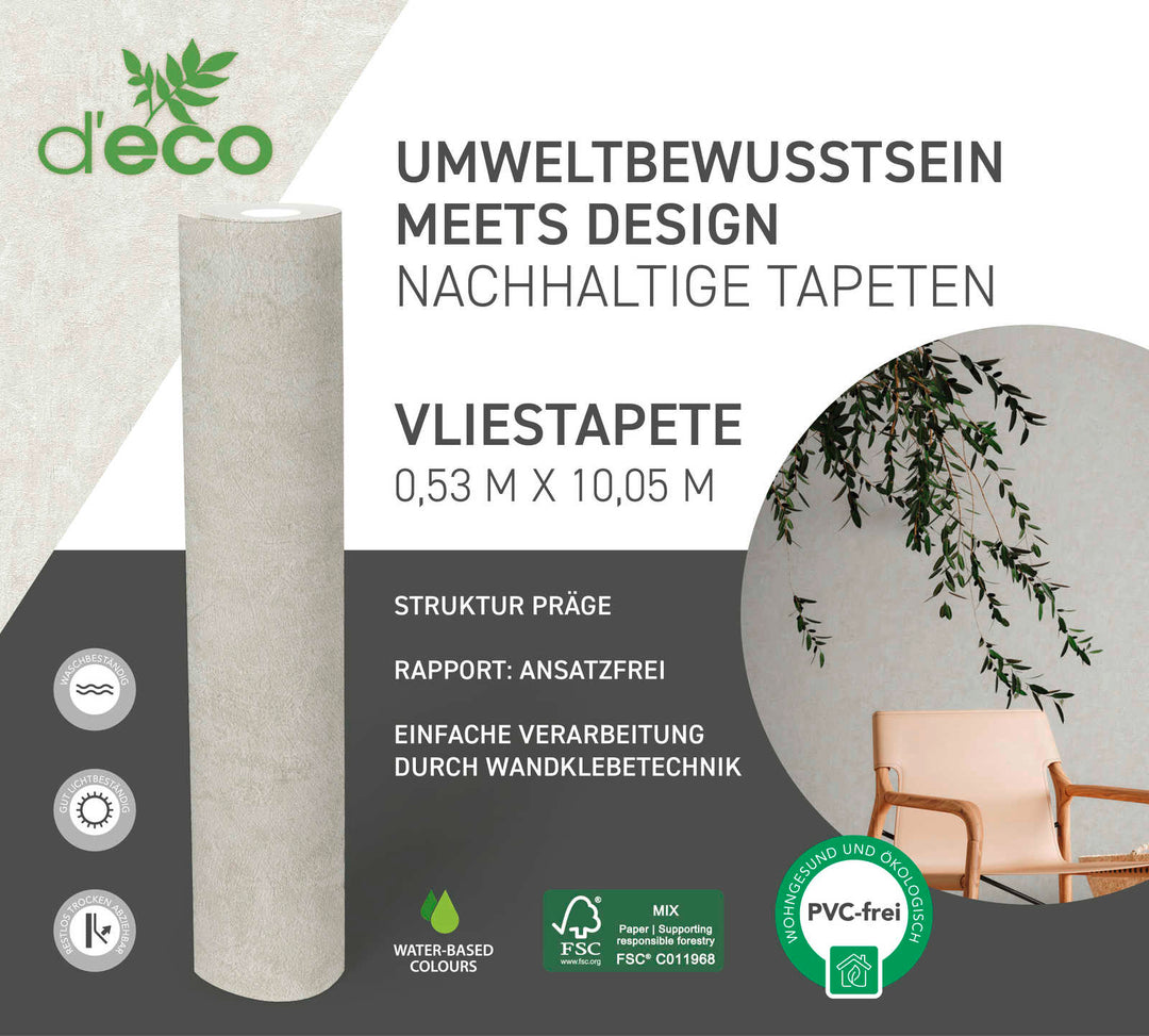 Ekoloģiskas tapetes bez PVC ar teksturētu izskatu: krēmkrāsā, 386395 AS Creation