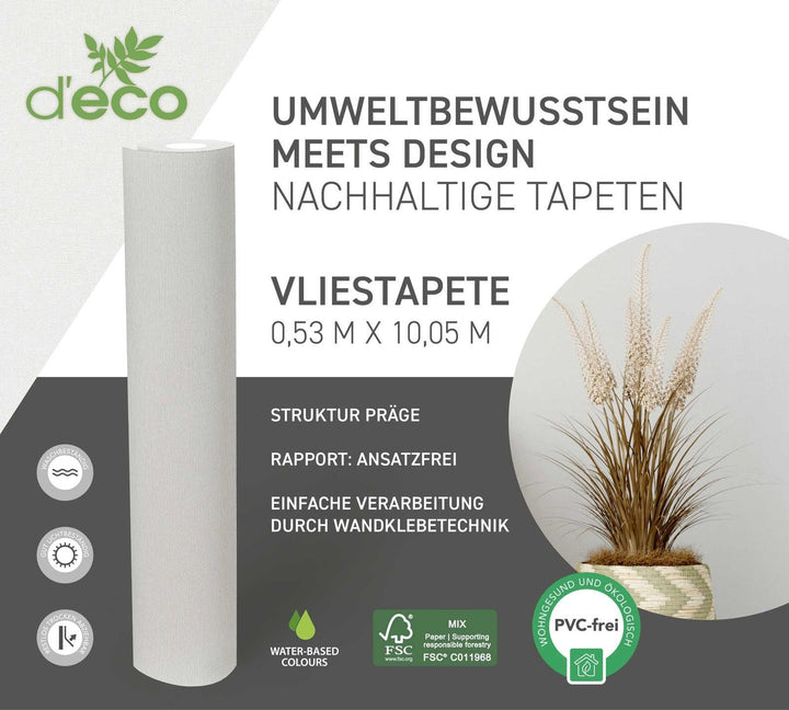 Ekoloģiskas vienkrāsainas tapetes, bez PVC: gaiši pelēkas - 386663 AS Creation