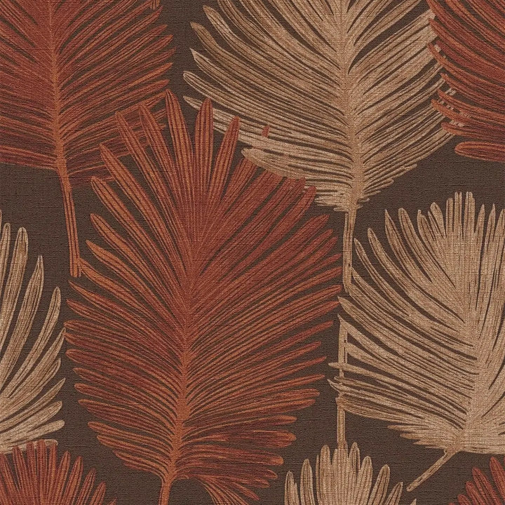 Tapetes ar palmu lapu rakstu un smalku tekstūru, brūnā - 786735 AS Creation
