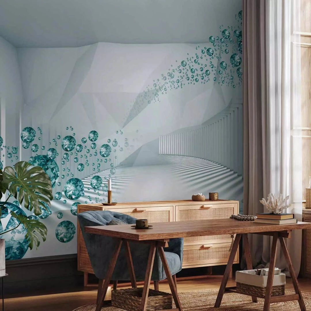 Fototapetes - 3D ģeometriska abstrakcija ar ziliem dimantiem, 62513 Tapetenshop.lv