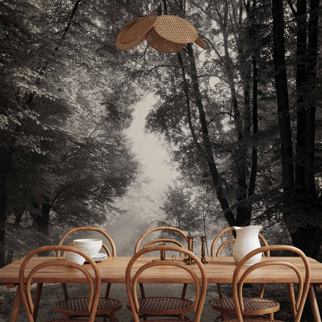 Fototapetes - melnbalts ainavu parks ar plašu aleju un veciem kokiem G-ART