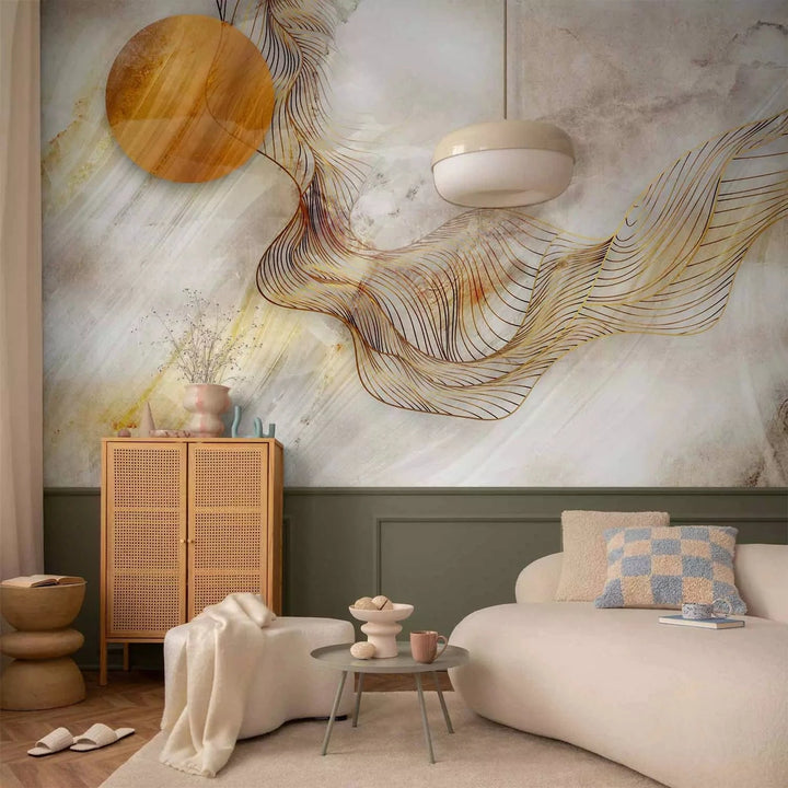 Fototapetes - abstrakcija ar ģeometrisku motīvu - Saule zeltā krāsā G-ART