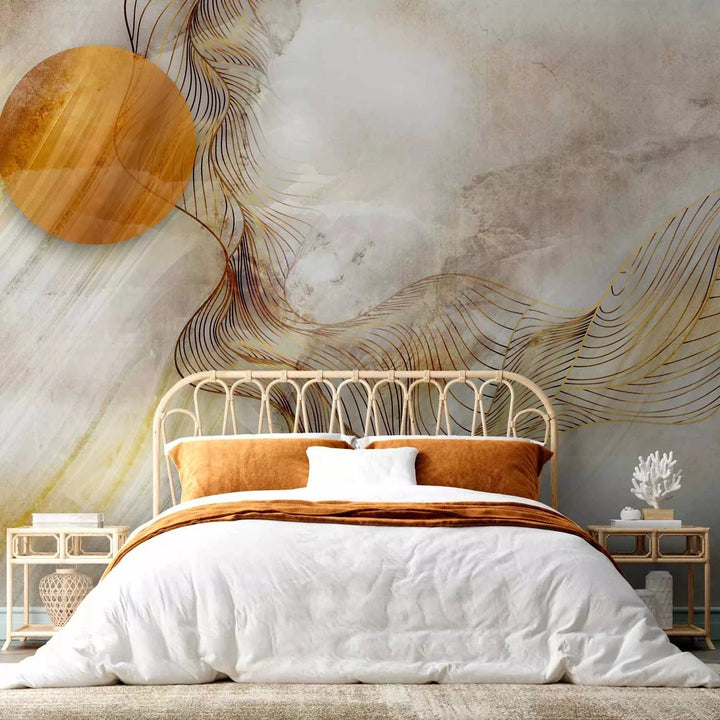 Fototapetes - abstrakcija ar ģeometrisku motīvu - Saule zeltā krāsā G-ART