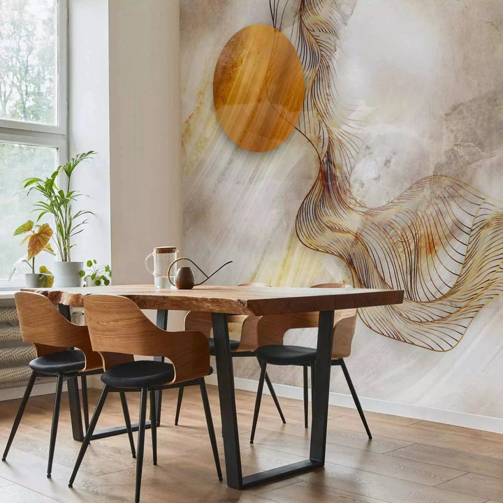 Fototapetes - abstrakcija ar ģeometrisku motīvu - Saule zeltā krāsā G-ART