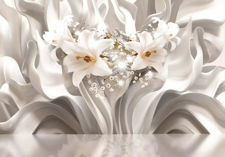 Fototapetes - abstrakcija ar liliju ziediem uz fona ar viļņu efektu G-ART