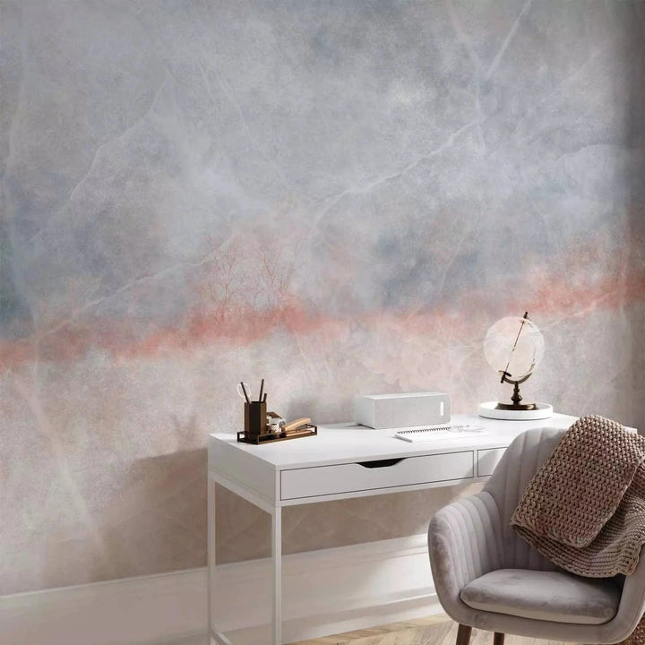 Fototapetes - Pavasara panorāma pelēkā un rozā krāsā G-ART