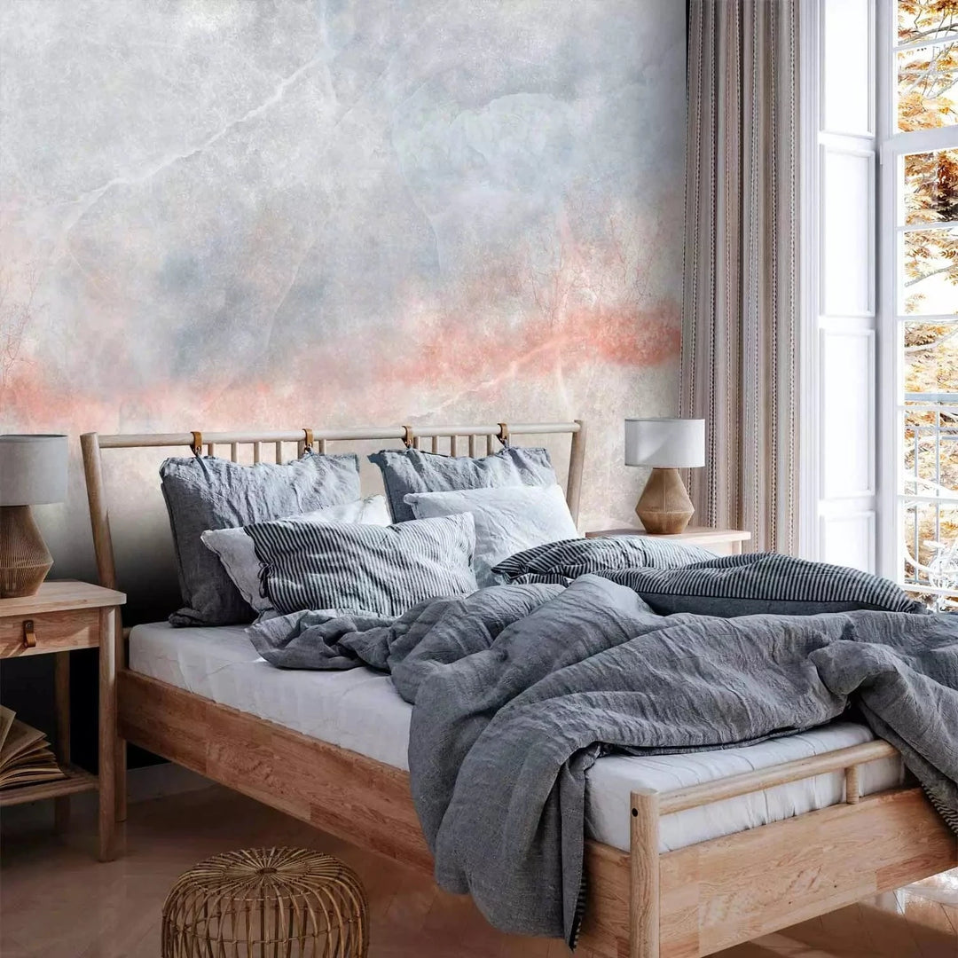 Fototapetes - Pavasara panorāma pelēkā un rozā krāsā G-ART