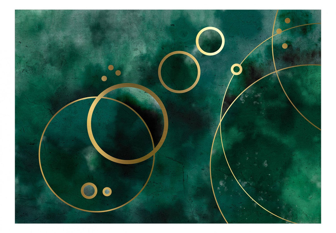 Fototapetes - Abstrakcija ar zelta apļiem uz zaļa fona - 138840 G-ART