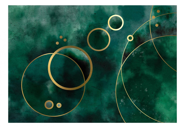 Fototapetes - Abstrakcija ar zelta apļiem uz zaļa fona - 138840 G-ART