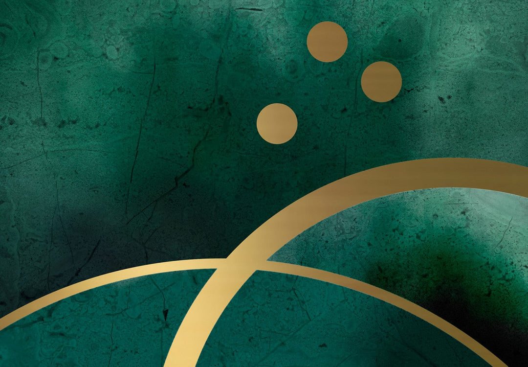 Fototapetes - Abstrakcija ar zelta apļiem uz zaļa fona - 138840 G-ART