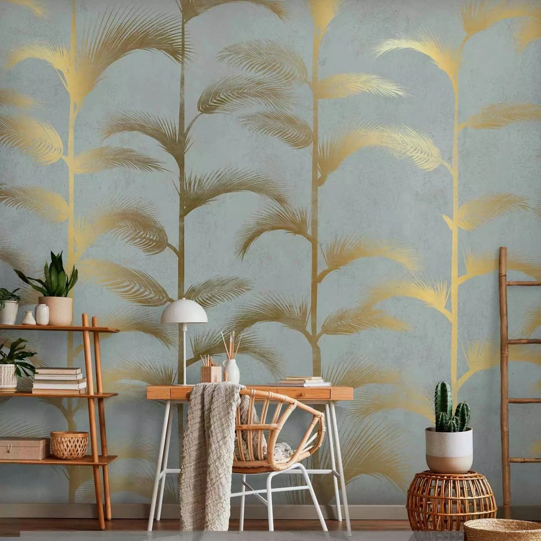 Fototapetes - Abstrakcija ar zelta palmu lapām Art deco stilā G-ART