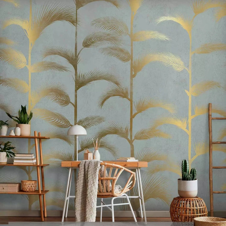 Fototapetes - Abstrakcija ar zelta palmu lapām Art deco stilā G-ART