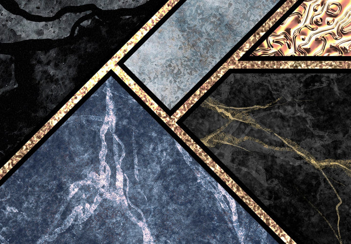 Fototapetes ar flīzes rakstu, melna, zila, pelēka, zelta  - 142359 G-ART