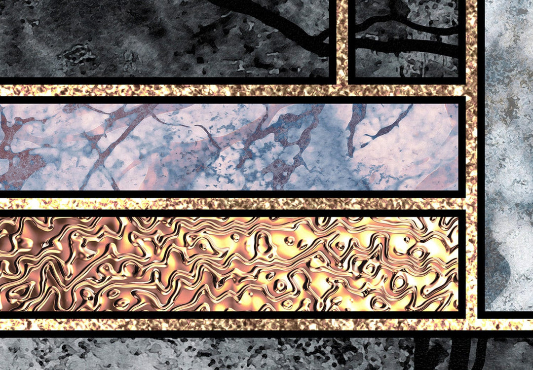 Fototapetes ar flīzes rakstu, melna, zila, pelēka, zelta  - 142359 G-ART