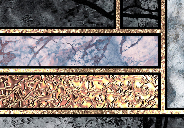 Fototapetes ar flīzes rakstu, melna, zila, pelēka, zelta  - 142359 G-ART