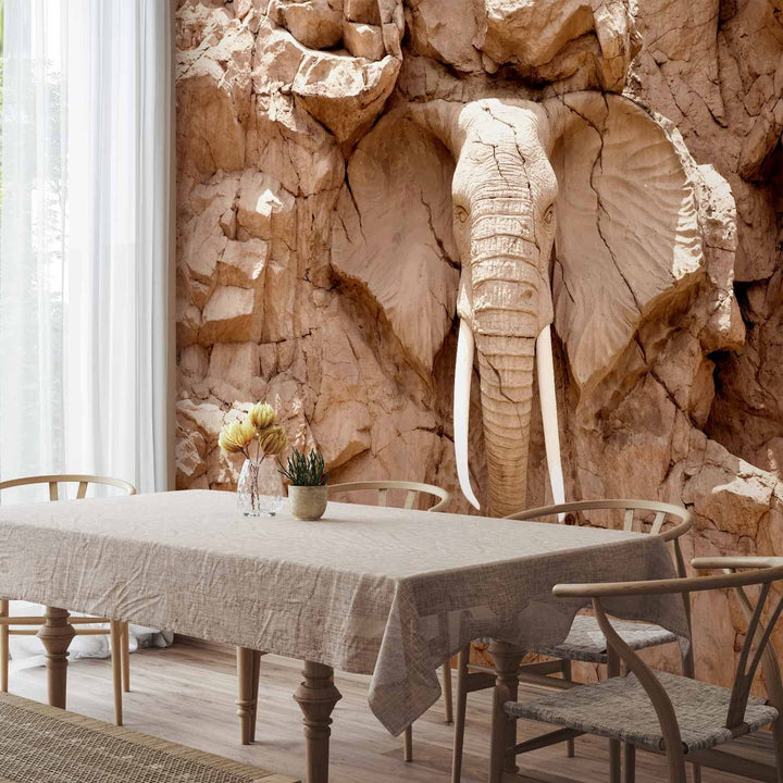 Fototapetes - Āfrikas ziloņa skulptūra - skulptūras motīvs no akmens G-ART