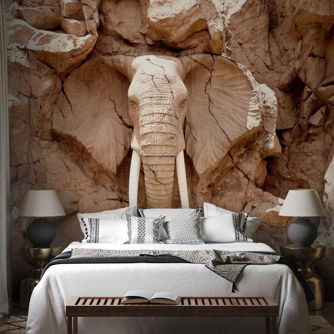 Fototapetes - Āfrikas ziloņa skulptūra - skulptūras motīvs no akmens G-ART