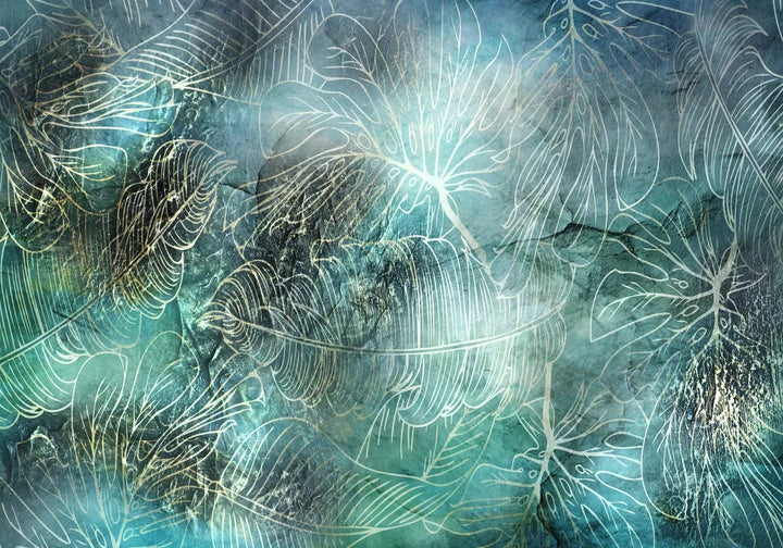 Fototapetes - Akvareļu fons ar eksotiskām zelta lapām - uz pasūtījumu G-ART