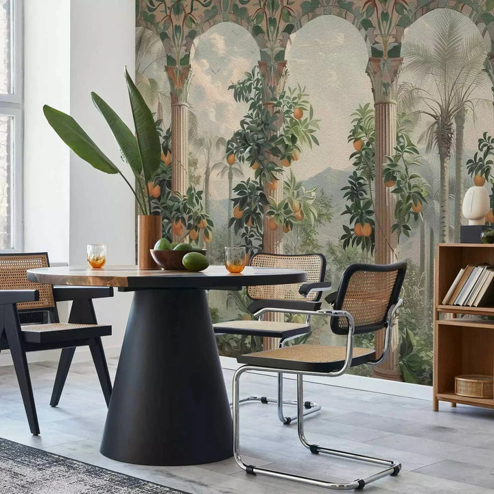 Fototapetes - Eksotiskais dārzs ar kolonnām un skatu uz kalniem Tapetenshop.lv