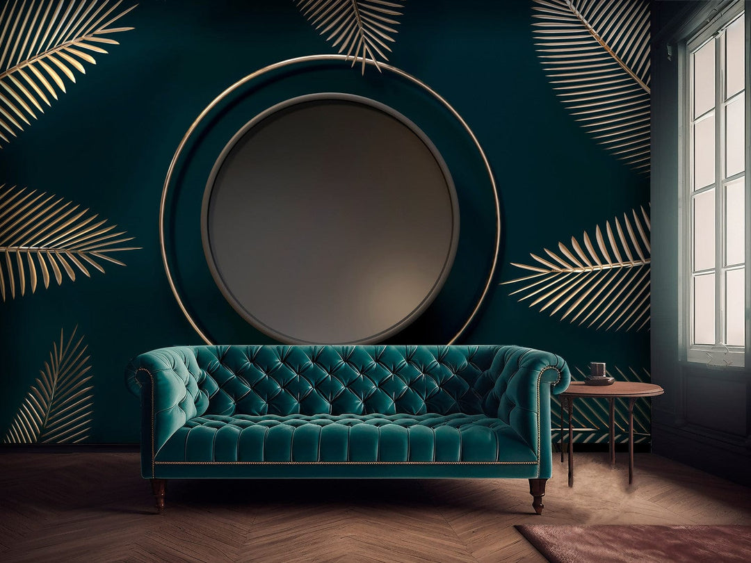 Fototapetes - Apļi un palmu lapas uz tirkīza fona - 150889 G-ART