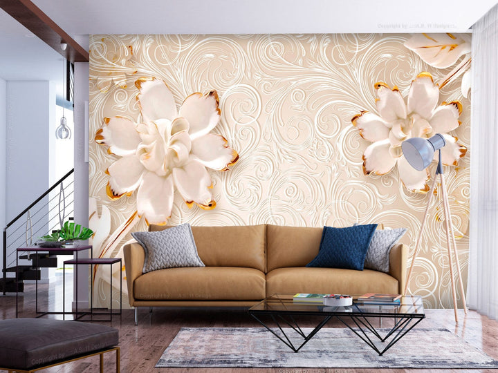 Fototapetes - Apzeltīti ziedi uz perlamutra krāsas fona - 137850 G-ART