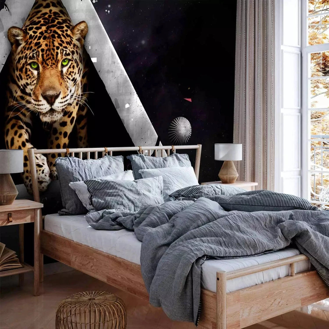 Fototapetes ar 3D ilūziju un jaguāru uz melna fona, 61332  G-ART