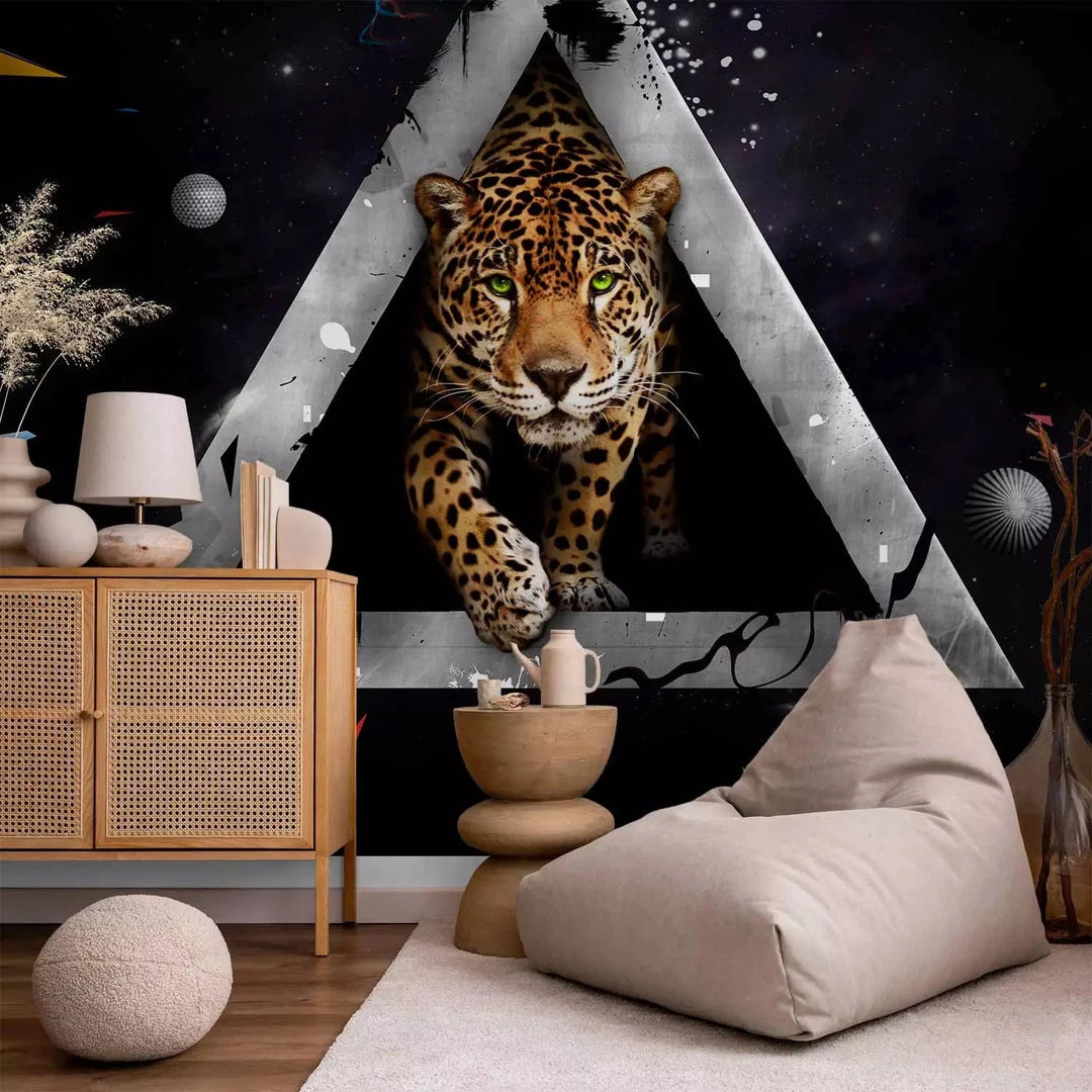 Fototapetes ar 3D ilūziju un jaguāru uz melna fona, 61332  G-ART