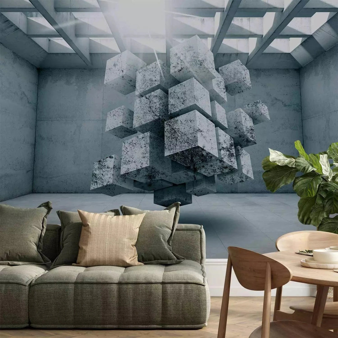 Fototapetes ar 3D kubiem zilos toņos, 62322 Tapetenshop.lv
