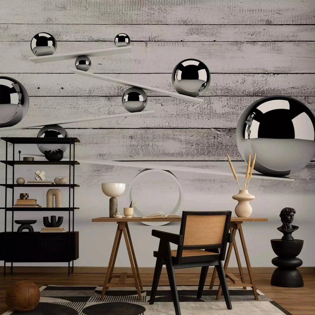 Fototapetes ar 3D optisku ilūziju gaiši pelēkos toņos - Līdzsvars, 94218 Tapetenshop.lv