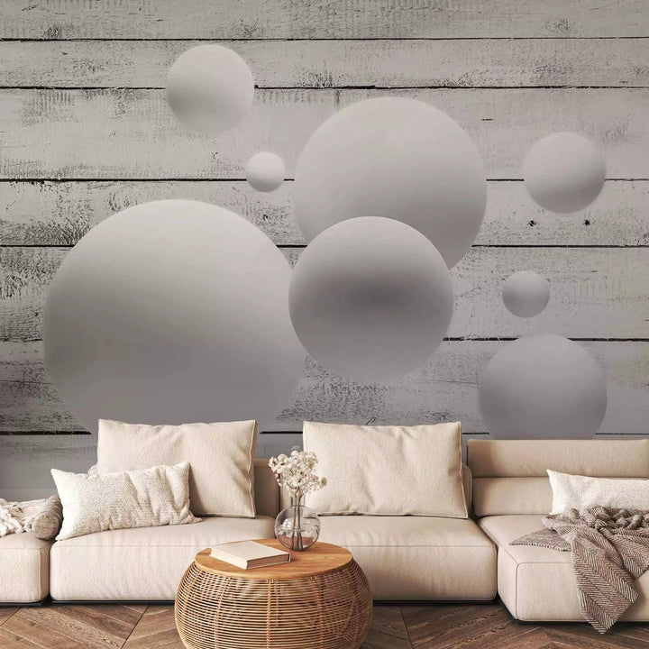 Fototapetes ar 3D optisku ilūziju pelēkos toņos - Bumbiņas, 94219 Tapetenshop.lv