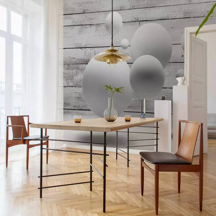 Fototapetes ar 3D optisku ilūziju pelēkos toņos - Bumbiņas, 94219 Tapetenshop.lv