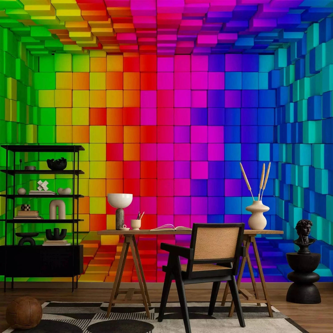 Fototapetes ar 3D optisku ilūziju - Varavīksnes kubs, 88775 Tapetenshop.lv