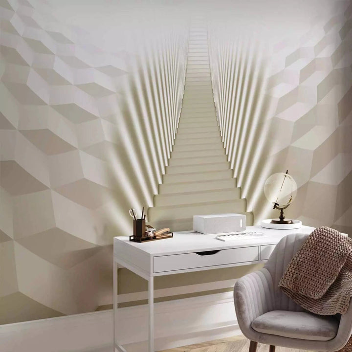 Fototapetes ar 3D rakstu - Krēmkrāsas kāpnes, 62112 Tapetenshop.lv