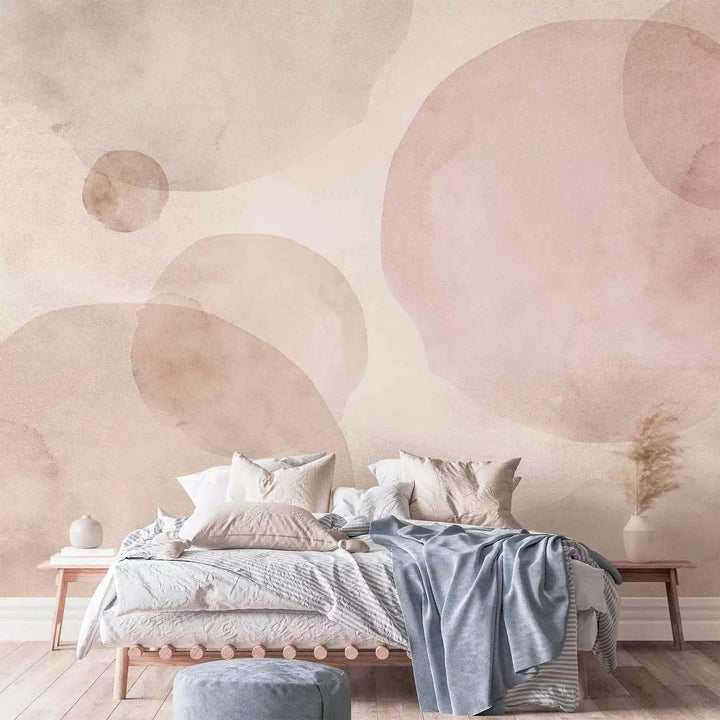 Fototapetes ar akvareļkrāsas apļiem - Levitējošs skaistums - rozā G-ART