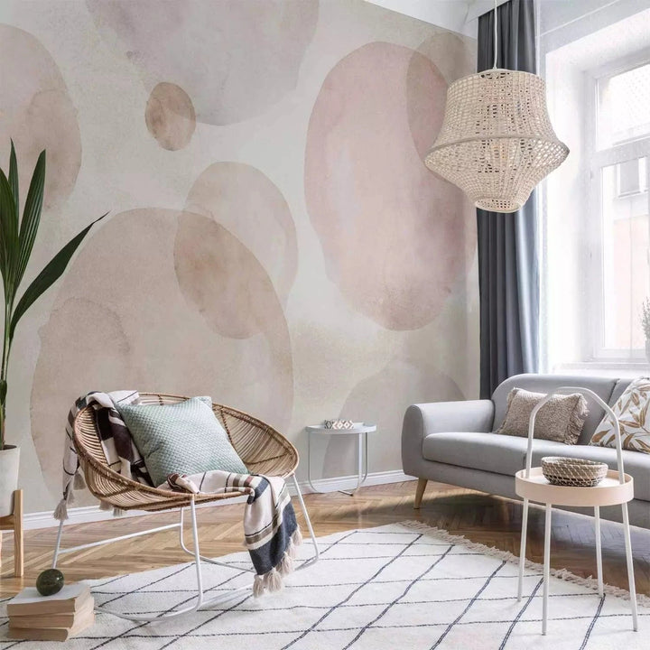 Fototapetes ar akvareļkrāsas apļiem - Levitējošs skaistums - rozā G-ART