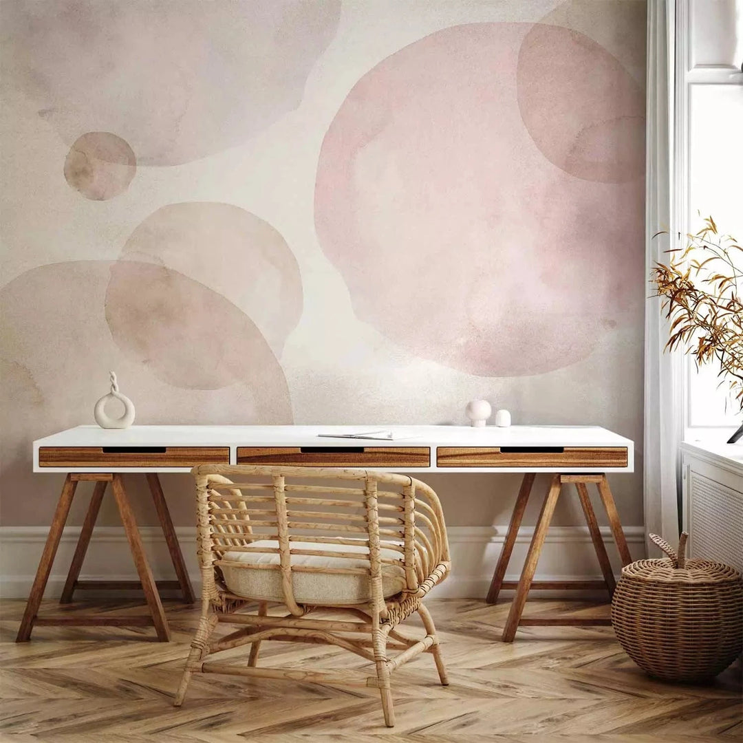 Fototapetes ar akvareļkrāsas apļiem - Levitējošs skaistums - rozā G-ART