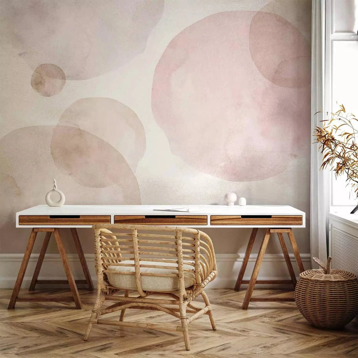 Fototapetes ar akvareļkrāsas apļiem - Levitējošs skaistums - rozā G-ART