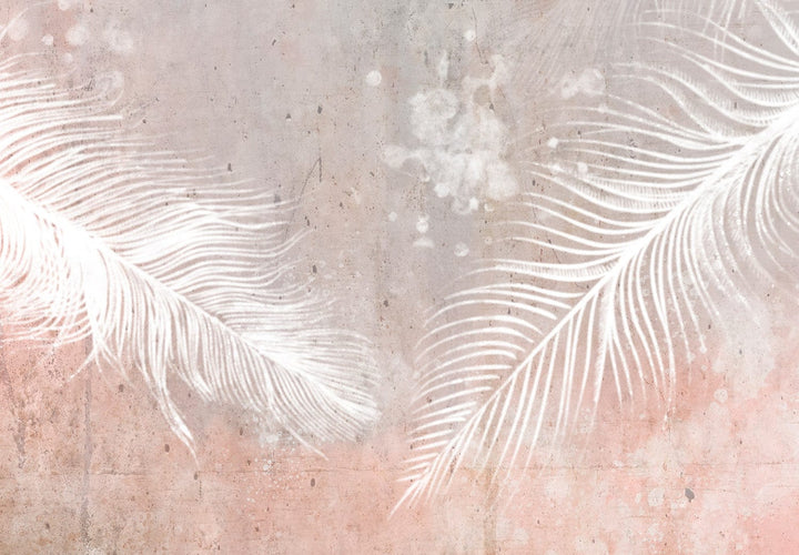 Fototapetes ar baltām spalvām - Debesu spēles, pelēkā, rozā, 142710 G-ART