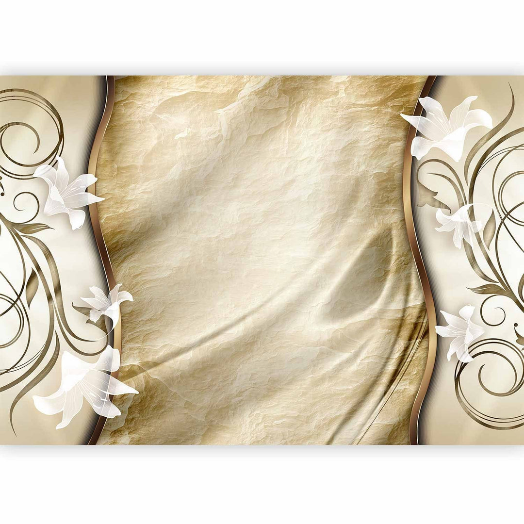 Fototapetes ar baltiem ziediem uz bēša abstrakta fona - Medus - 60130 G-ART