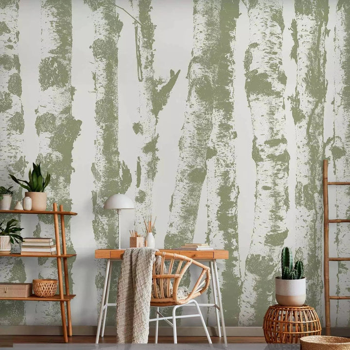 Fototapetes ar bērziem zaļos toņos - 130497 - dabas motīvs G-ART