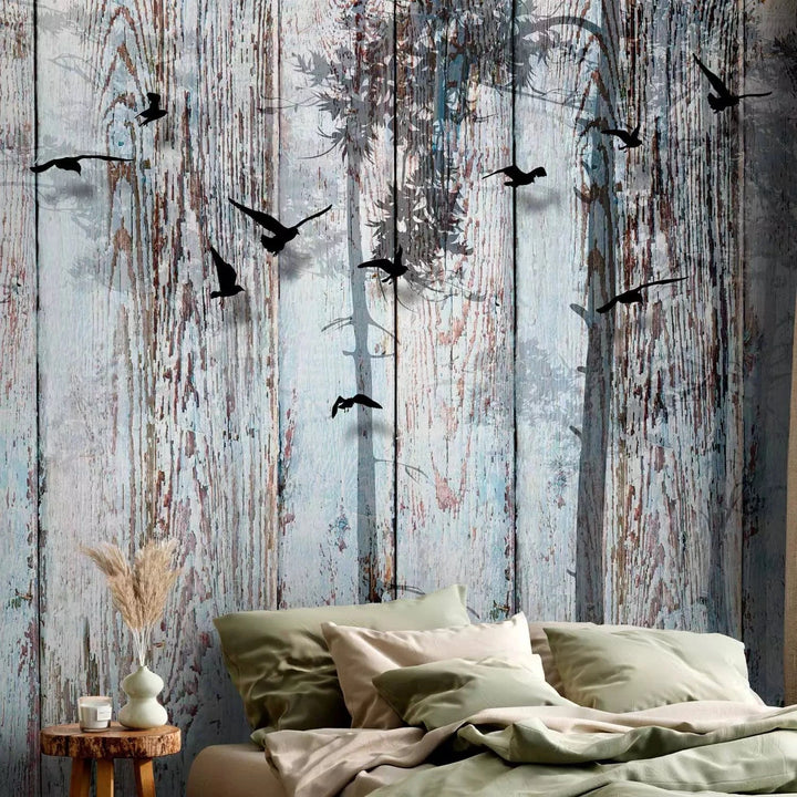 Fototapetes ar putniem uz koka faktūras 107633 G-ART