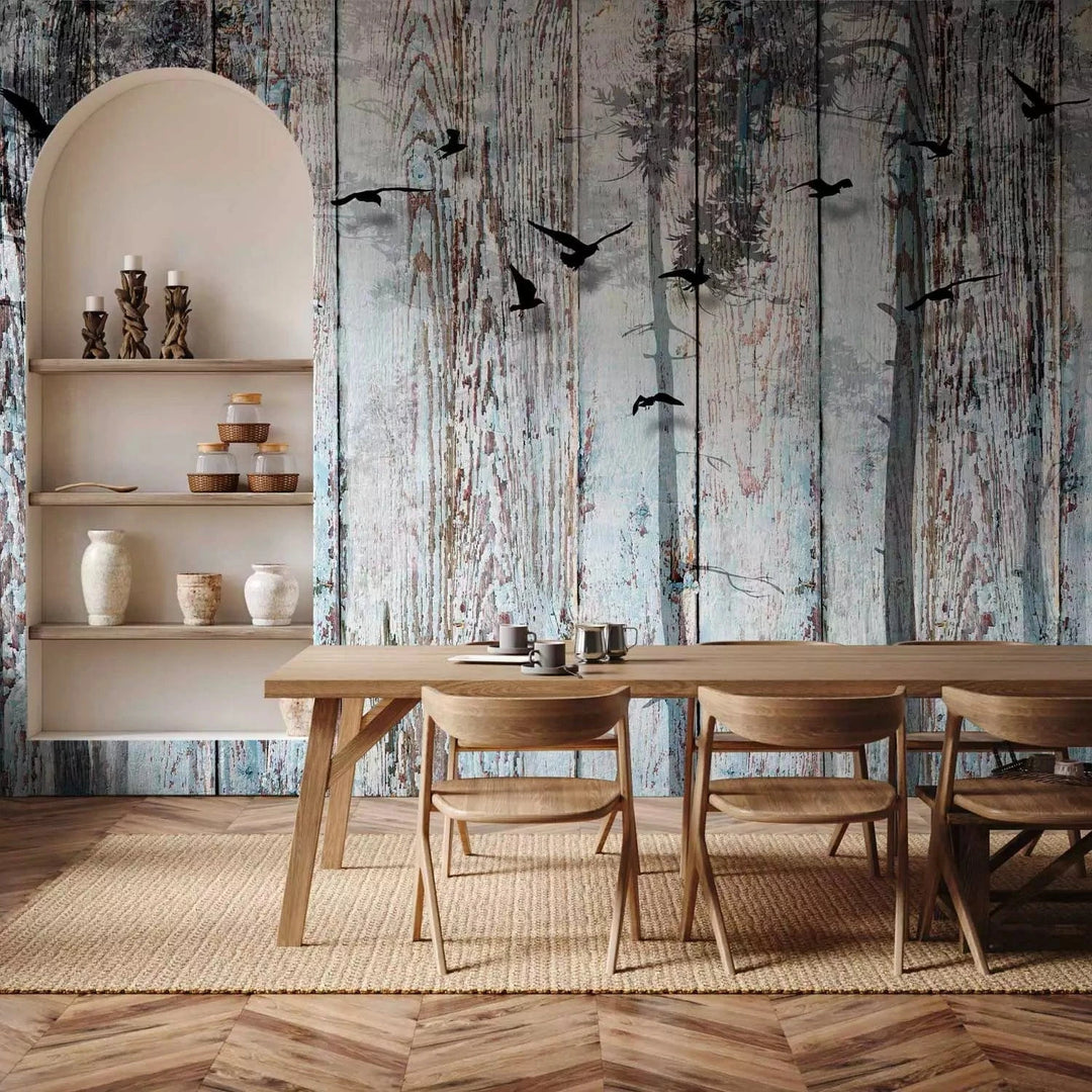 Fototapetes ar putniem uz koka faktūras 107633 G-ART