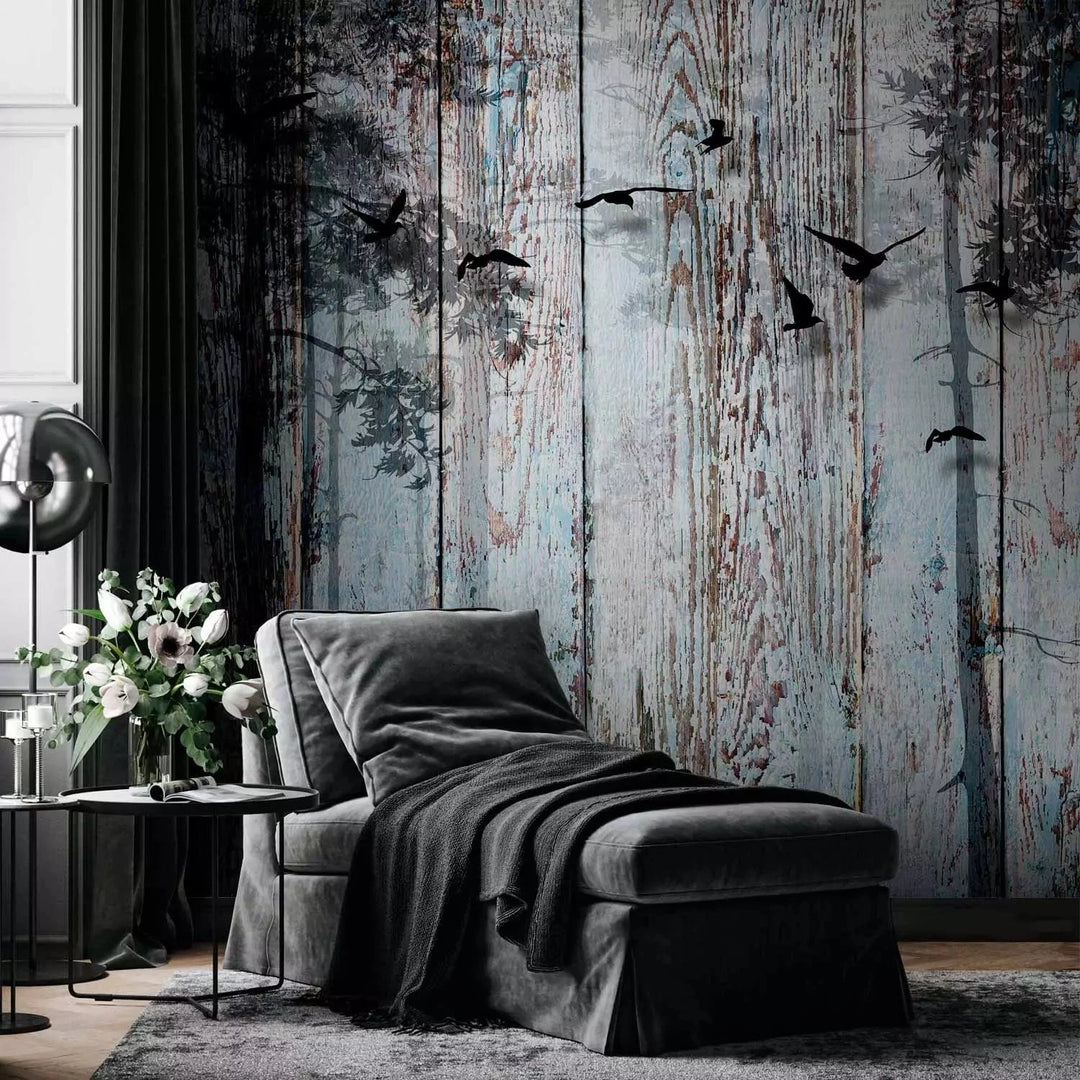 Fototapetes ar putniem uz koka faktūras 107633 G-ART