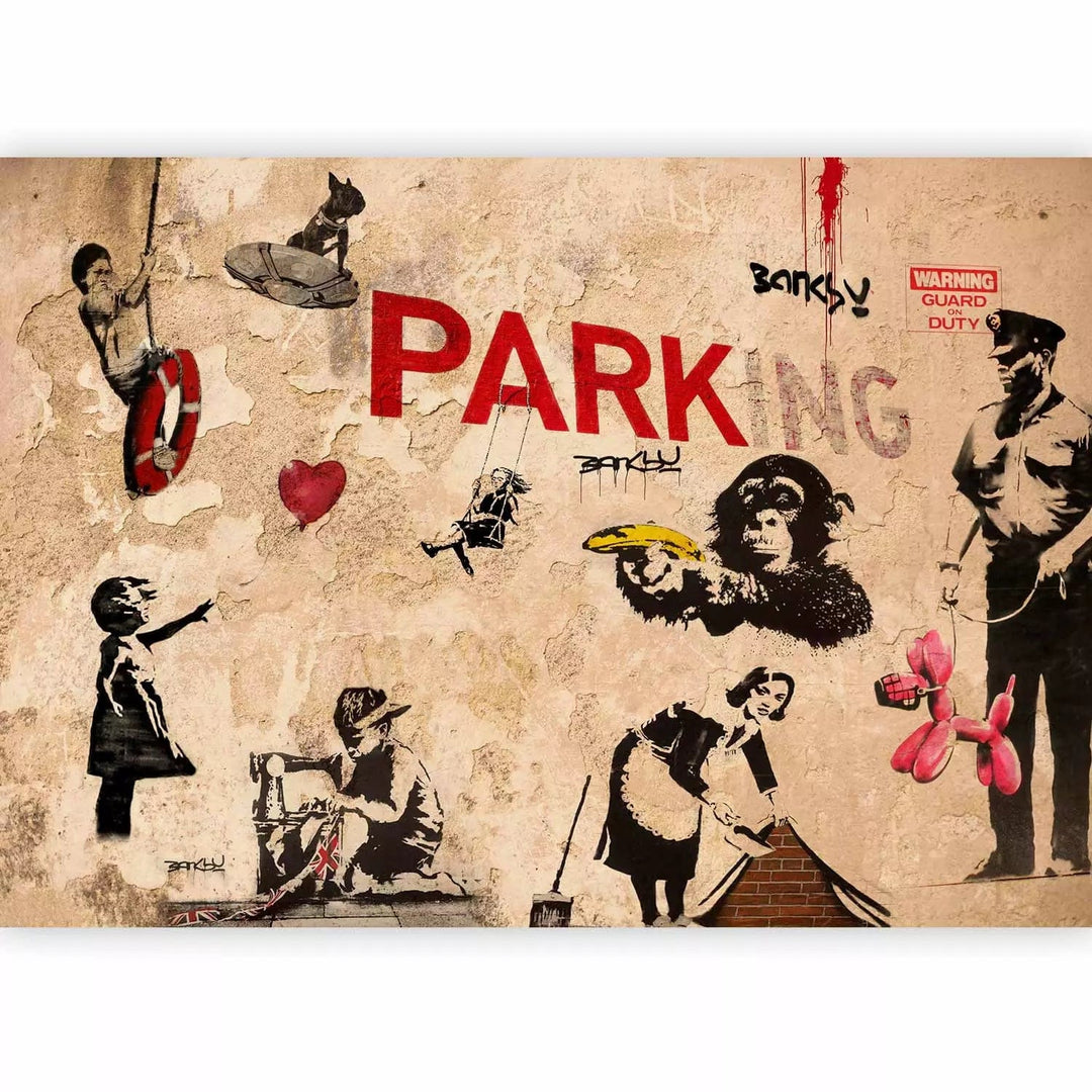 Fototapetes ar grafiti Banksy stilā - Variācijas, 65713, bēšā krāsā G-ART