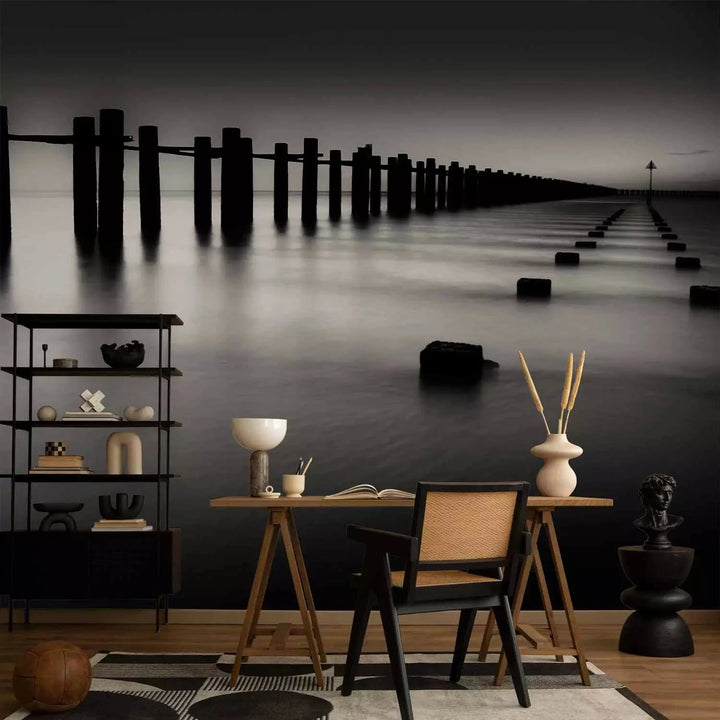 Fototapetes ar jūru - Melnbalta ainava ar mierīgu pludmali - pirkt G-ART