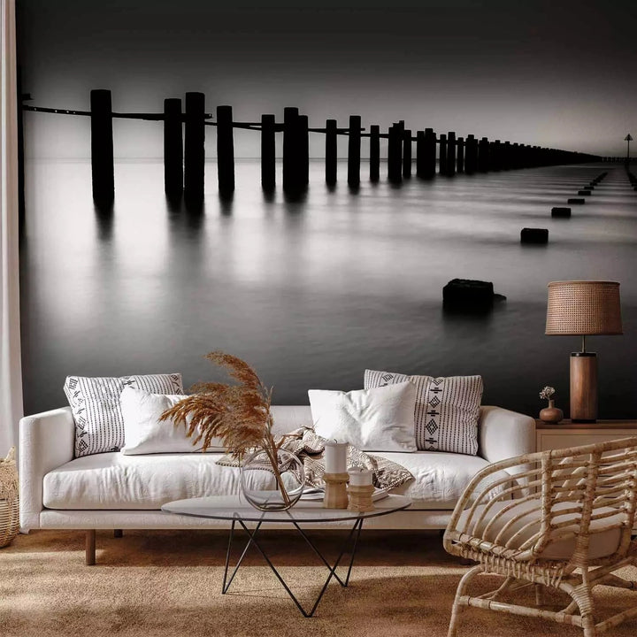 Fototapetes ar jūru - Melnbalta ainava ar mierīgu pludmali - pirkt G-ART