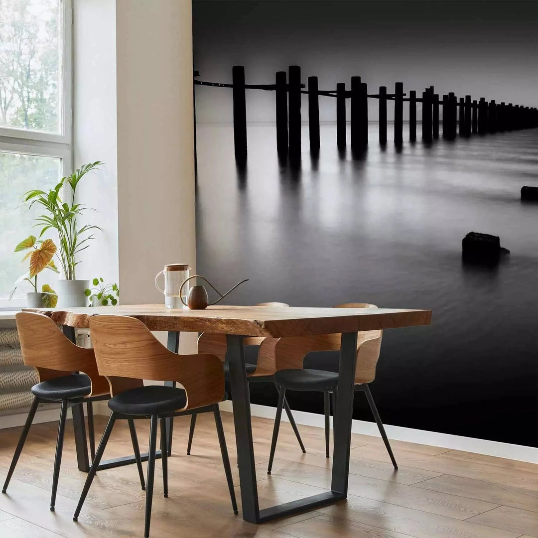 Fototapetes ar jūru - Melnbalta ainava ar mierīgu pludmali - pirkt G-ART