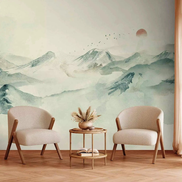 Fototapetes ar kalniem akvareļu stilā zilgani pelēkos toņos, 143515 G-ART