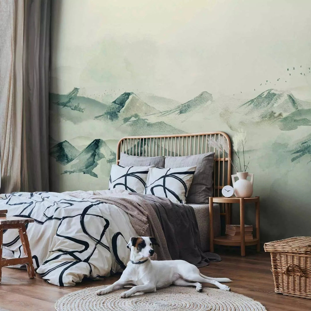 Fototapetes ar kalniem akvareļu stilā zilgani pelēkos toņos, 143515 G-ART