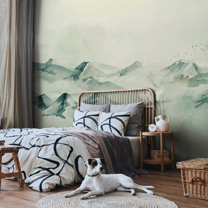 Fototapetes ar kalniem akvareļu stilā zilgani pelēkos toņos, 143515 G-ART